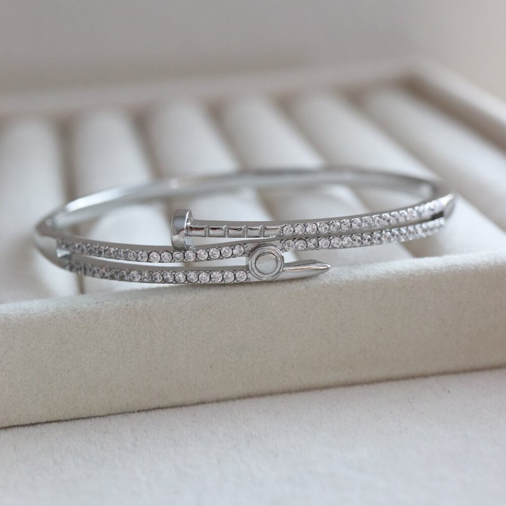 17cm 3 Layer Nail Style Design with CZ Bangle Bracelet - Picture 2 of 5